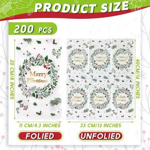 Miniatura 2 de Karenhi 200 Piezas Servilletas de Invitados Feliz Navidad Bayas de Acebo Toallas de Mano Desechables para Baño 2 Capas Servilleta Decorativa