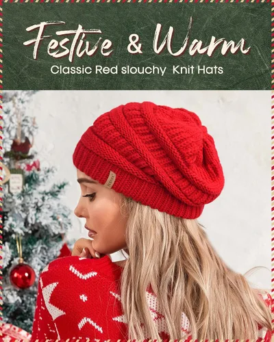 Miniatura 44 de FURTALK Gorro de invierno para mujer, con forro de satén, tejido trenzado, grueso, holgado, gorro cálido