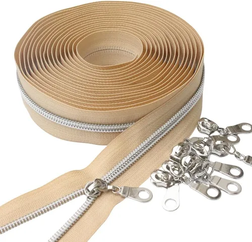 Miniatura 30 de YaHoGa #5 Cremalleras metálicas de nailon color latón antiguo de The Yard Bulk Cinta beige de 10 yardas con 25 unidades de tiradores para costura