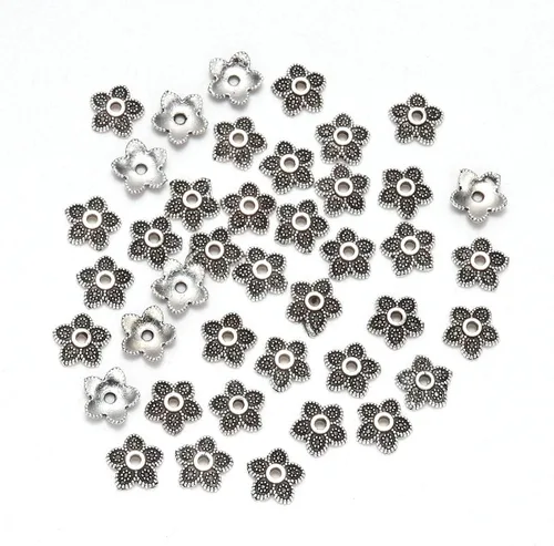 Miniatura 28 de 100 unidades/lote de tapas de cuentas de 0.236 pulgadas para joyas, receptáculo de extremo, ahuecado, toro de flores, bricolaje, espaciado