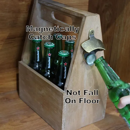Miniatura 3 de Abrebotellas magnético de bronce antiguo para montaje en pared, abridor de tapas de cerveza con tornillos de acero inoxidable retro con imanes
