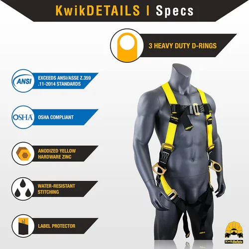 Miniatura 3 de KwikSafety - Fall Protection Safety Harness - Construction & Roofing Fall Arrest Safety Harnesses - ANSI OSHA Compliant Estándar