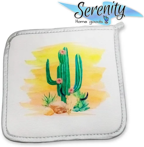 Miniatura 5 de Juego de manoplas decorativas de cocina con soporte para ollas y horno, cactus del desierto, puesta de sol, verde, naranja, rosa, amarillo, verde