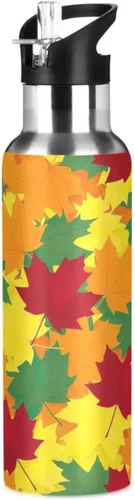 Insulated Stainless Steel Water Bottle with Straw 20 Oz, BPA-Free Sports Water Bottle with Straw for Gym Outdoor Travel School, Autumn Maple Leaves