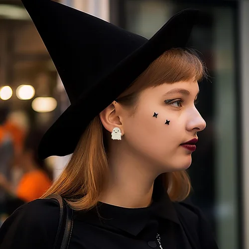 Miniatura 2 de LILIE&WHITE Aretes de Halloween para mujer, con sombrero de bruja, aretes colgantes de calabaza, aretes de gato negro, aretes de calavera, aretes