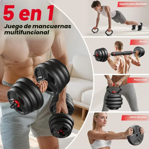 Miniatura 2 de FITPLAM Juego de mancuernas ajustables, 20/35/45/55/70/90 libras, juego de pesas libres con tuerca mejorada, juego de pesas 5 en 1 utilizado como