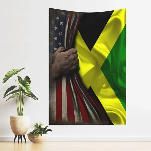 Miniatura 3 de Tapiz de mitad de bandera estadounidense y bandera de Jamaica de 60 x 40 pulgadas, divertido tapiz estético, arte de pared para dormitorio, sala