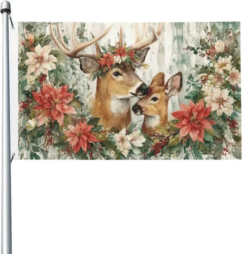Miniatura 20 de Bonita bandera de copos de nieve de ciervos de gnomo de Navidad, pancarta de poliéster de 3 x 5 pies con ojales, banderas de jardín, patio, casa