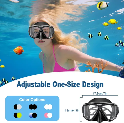 Miniatura 4 de Máscara de buceo para adultos, máscara de esnórquel de vidrio templado antivaho con cubierta para la nariz, gafas de natación panorámicas de 180°
