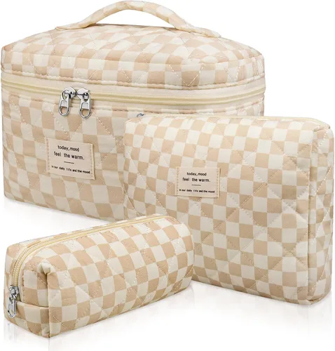 Miniatura 33 de Set de bolsas de maquillaje, bolsa de maquillaje acolchada, bolsa de cosméticos floral grande para mujeres, lindas bolsas de maquillaje de algodón