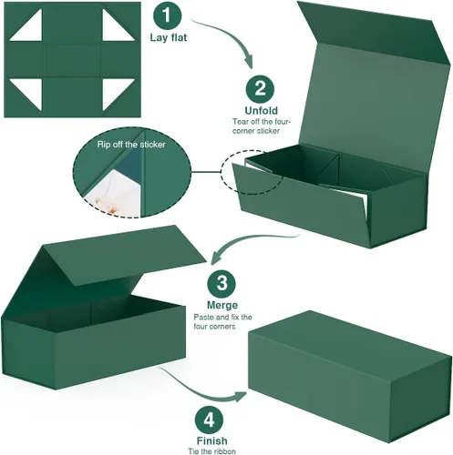 Miniatura 4 de Caja de Regalo 12" x 6" x 4" Pulgadas, Caja de Regalo Grande con Tapa, Cajas Verde Bosque para Regalos, Cumpleaños, Día de San Valentín, Día