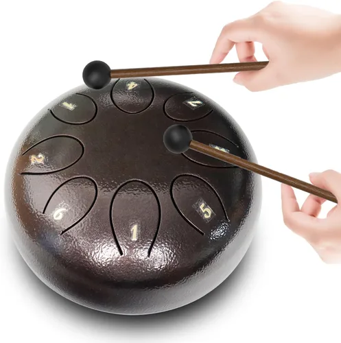 Miniatura 9 de REGIS Tambor metálico de lengüetas, de acero, 6 pulgadas, 8 notas musicales, instrumento de percusión, tambor de lluvia para exteriores, regalo