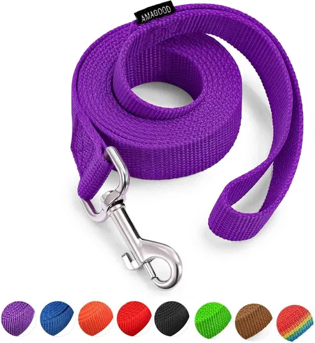 Miniatura 40 de AMAGOOD 6 pies de correas para cachorros/perros, correa de estilo tradicional resistente con gancho de cuello fácil de usar, correa para perros Negro