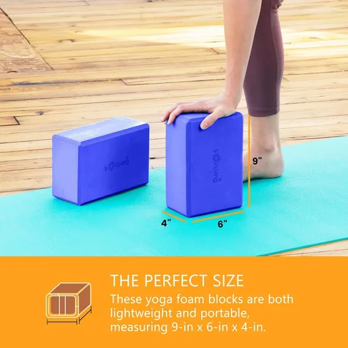 Miniatura 4 de Sol Living Bloques de yoga, paquete de 2 cojines de yoga de espuma EVA de alta densidad, para estirar, pilates, meditación, equipo de ejercicio, Azul