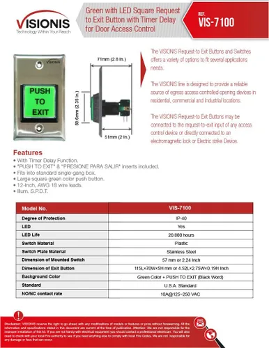 Miniatura 2 de Visionis FPC-8514 - Sistema de control de acceso de una puerta con cerradura electromagnética de 600 libras + botón de solicitud de salida LED