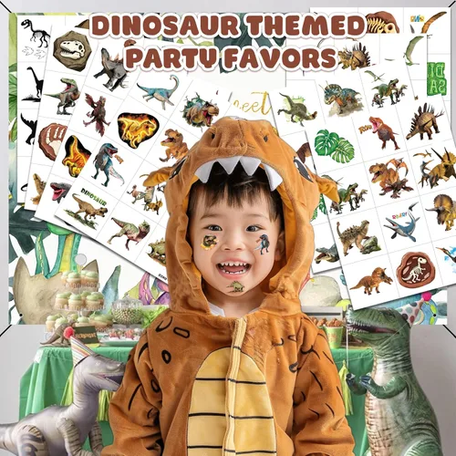 Miniatura 2 de 120 tatuajes temporales precortados de dinosaurio 3D divertidos para niños Recuerdos de fiesta de cumpleaños temáticos súper lindos, suministros