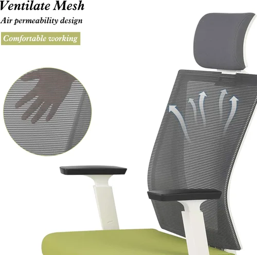 Miniatura 5 de Silla ergonómica de oficina, silla giratoria de escritorio, respaldo alto, silla de computadora de malla con reposabrazos, soporte lumbar ajustable