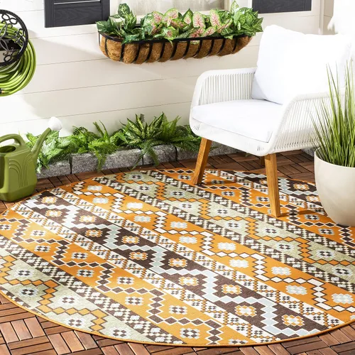 Miniatura 31 de SAFAVIEH Alfombra lavable para exteriores, colección Veranda – Alfombra de pasillo de 2.3 x 6 pies, color azul y crema, no desprende pelusa y fácil