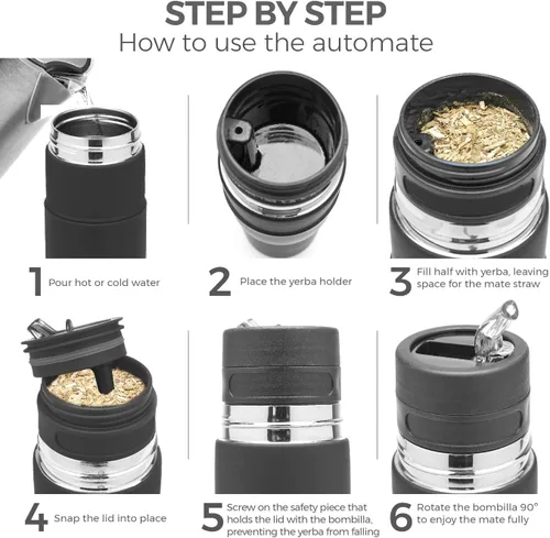 Miniatura 5 de BALIBETOV - Nuevo - Acero Inoxidable Automático - Botella térmica, Taza para mate y Bombilla Todo en Uno - No necesita rellenar cada vez que quiere
