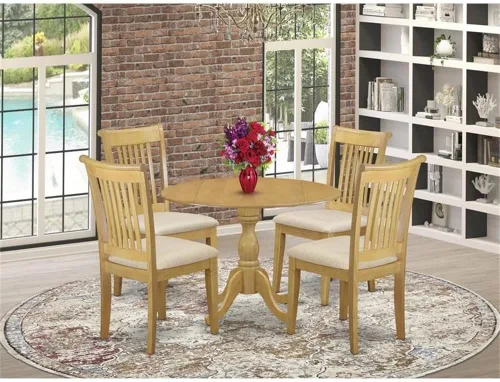 Miniatura 2 de East West Furniture DMPO3-OAK-C - Juego de mesa de comedor moderno de 3 piezas que contiene una mesa redonda de madera con gotas y 2 sillas