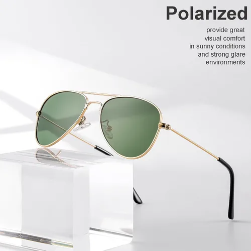 Miniatura 150 de Gleyemor Lentes de sol polarizados estilo aviador para niños y niñas, jóvenes, adolescentes, dos tamaños de 1.969 in y 2.047 in