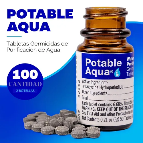 Miniatura 2 de Tabletas de purificación de agua Potable Aqua, solución portátil y efectiva para la purificación de agua para camping, senderismo, emergencias
