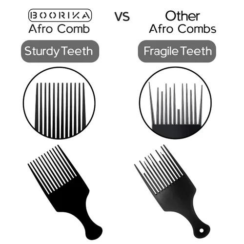 Miniatura 3 de Boorika Peine de púa afro para mujeres y hombres, 7.5 pulgadas, suave y resistente, dientes anchos para desenredar y peinar, paquete de 2