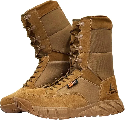 Miniatura 9 de Zapatos tácticos ligeros para hombre, botas de combate, botas marrones coyote, entrenamiento militar, con cordones, senderismo al aire libre