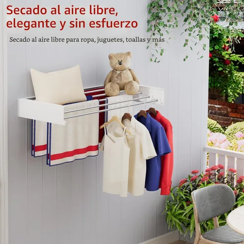 Miniatura 3 de Estante de secado montado en la pared de 31.5", estante de secado de ropa plegable con varillas de acero inoxidable, estante de secado retráctil