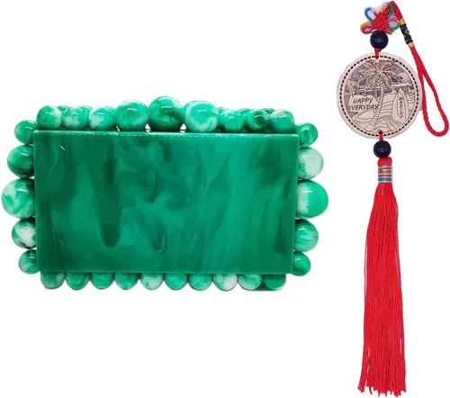TAYASH Bolso acrílico de noche para mujer, bolso de mano de mármol con purpurina para boda, cóctel, fiesta, baile de graduación (color verde)