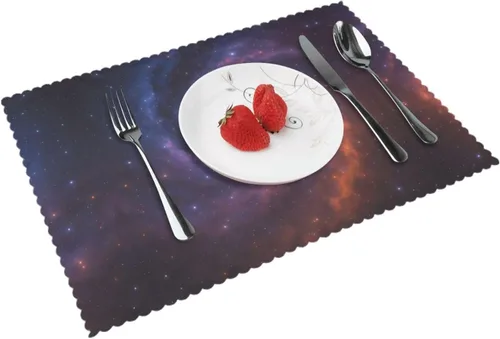 Miniatura 14 de Rectangular Placemats Set of 4, Heat Resistant Abstract Marbling Printed Kitchen Dining Table Mats