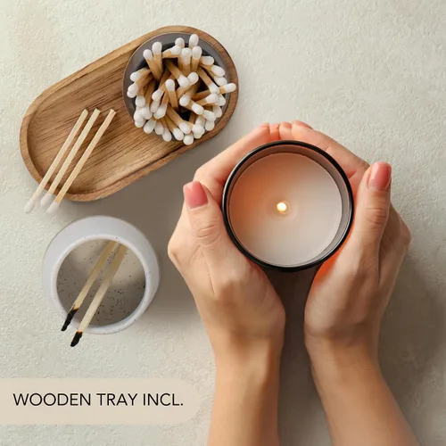 Miniatura 6 de Soporte Decorativo de Fósforos de Cerámica con Bandeja de Madera - Juego de 2 Hermosos Soportes Mates con Encendido Son una Mejora para Cualquier