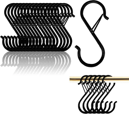 Miniatura 12 de Ganchos en S para colgar, resistentes con diseño de hebilla de seguridad, ganchos en forma de S para utensilios de cocina, sartenes, barra