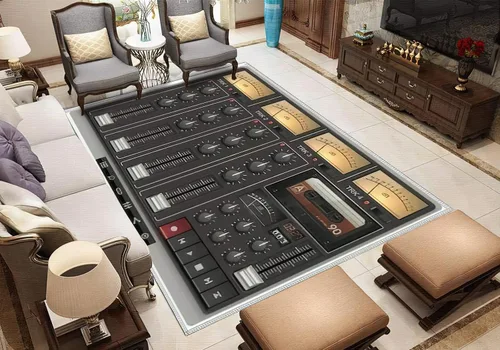 Miniatura 3 de Alfombra estéreo retro, para estudio de grabación para amantes de la música, antideslizante, de fácil cuidado, alfombra de área grande, alfombra