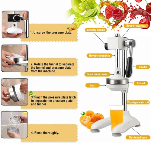 Miniatura 8 de Exprimidor de cítricos de hierro fundido, máquina de exprimidor de prensa de mano, Procesadores de alimentos Manual de acero inoxidable Prensa