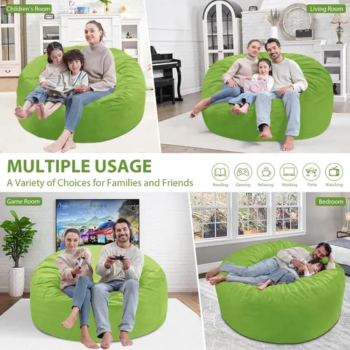 Miniatura 35 de Puf de 5 pies, puf grande con relleno de espuma viscoelástica, sofá puff esponjoso con funda de terciopelo holandés, puf redondo para sala de estar