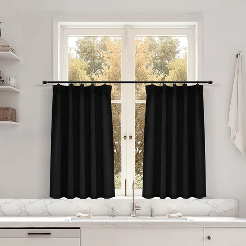 Miniatura 86 de Juego de 2 paneles de cortinas de ventana de cocina beige de 24 pulgadas de largo, con textura de lino, plisadas, filtrantes de luz, semi pequeñas