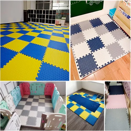 Miniatura 7 de Tapete de rompecabezas de espuma suave con bordes, azulejos entrelazados para salas de juegos, garaje, ejercicio, yoga