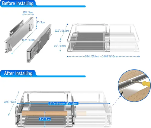 Miniatura 2 de SUZLON Organizador de gabinete extraíble expandible, 17.1 ~ 28 pulgadas de ancho x 22.5 pulgadas de profundidad, estantes deslizantes resistentes