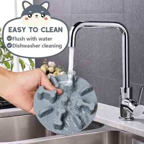 Miniatura 6 de Cuencos para perros de alimentación lenta, rompecabezas antiasfixia de silicona suave, alimentador lento, antideslizante para comer lentamente, Gris