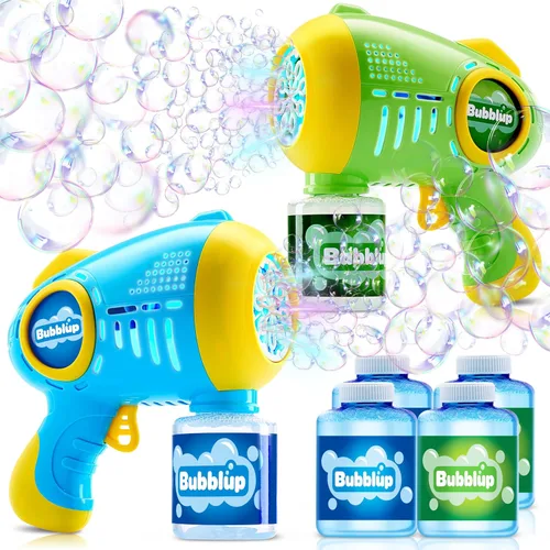 Joyin - 2 pistolas de burbujas para niños con 4 botellas de solución, máquina automática de burbujas con 8 agujeros para niños, adultos, juguetes de