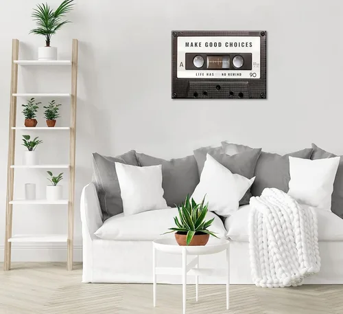 Miniatura 5 de Lienzo inspirador para la oficina, cuadro vintage de cinta de cassett, impresiones "Make Good Choices Life Has No Rewind", arte inspirador