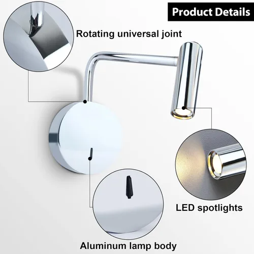 Miniatura 2 de ZEROUNO Lámpara Montada en Pared, Aplique de Pared LED Cableado con Interruptor de Encendido/Apagado Moderno de 3000K con Brazo Oscilante