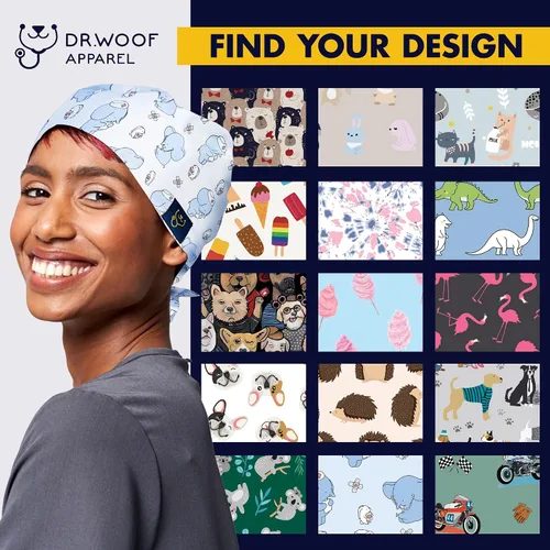 Miniatura 7 de Dr. Woof Apparel - Gorras quirúrgicas para mujeres y hombres, sombreros lavables, enfermeras, otros trabajadores de la salud, coloridos con botones