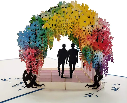 Miniatura 13 de iGifts And Cards Tarjeta desplegable 3D de corazón gay – Escultura floral Love is Love para el mes del orgullo, boda, aniversario y salida – Regalo