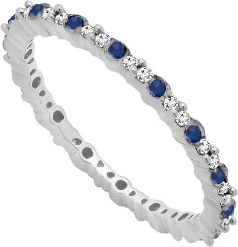 Miniatura 2 de Dazzlingrock Collection Anillo de boda redondo de zafiro azul y diamante blanco para mujer en oro macizo