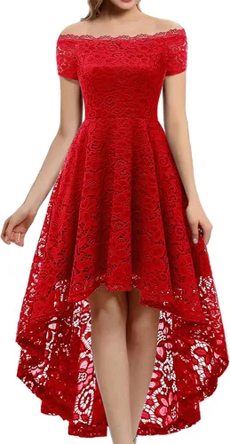 Dressystar Vestido tipo cóctel, de encaje, para mujer, vestido irregular con vuelo y hombros descubiertos, para dama de honor, fiesta formal