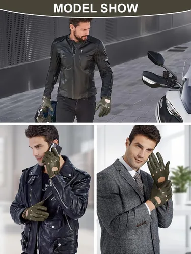 Miniatura 2 de GSG Guantes de cuero genuino para hombre de piel de oveja negros para conducir en bicicleta con pantalla táctil, guantes de motocicleta sin forro