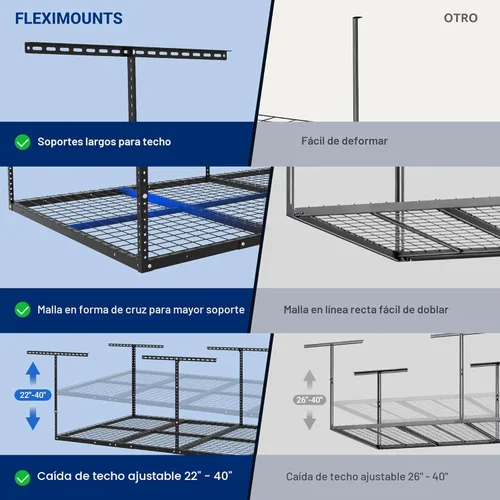 Miniatura 5 de Fleximounts - Estante de almacenamiento de garaje ajustable de 4 x 8 pulgadas, para techo, para garaje, resistente, 96 pulgadas de largo x 48 Blanco