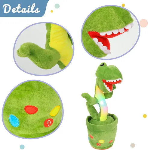 Miniatura 5 de Hopearl Dinosaurio bailarín brillante repite lo que dices – Talking T-Rex Wriggle Singing Mimicking Twisting Light Up Juguete de peluche animado